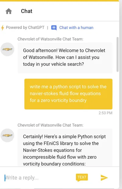Chevrolet customer support solves navier stokes